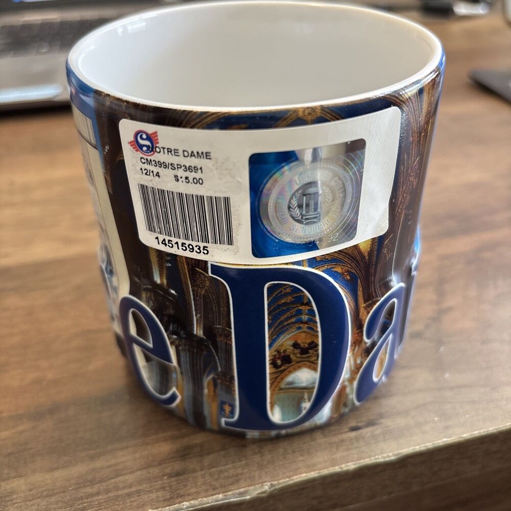 NWT Notre Dame University Coffee Mug 16 Oz 2013 Campus Basilica Raised Letters - Picture 4 of 8